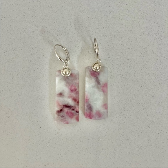 One of a kind sterling silver 926 Tourmaline slice earrings - Picture 1 of 8